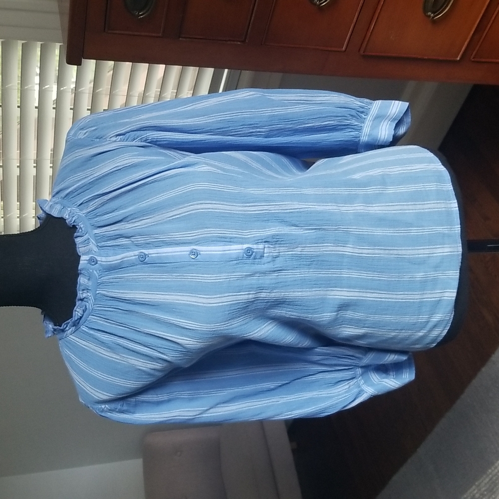 Gap Blue and White Striped Blouse Shirt
